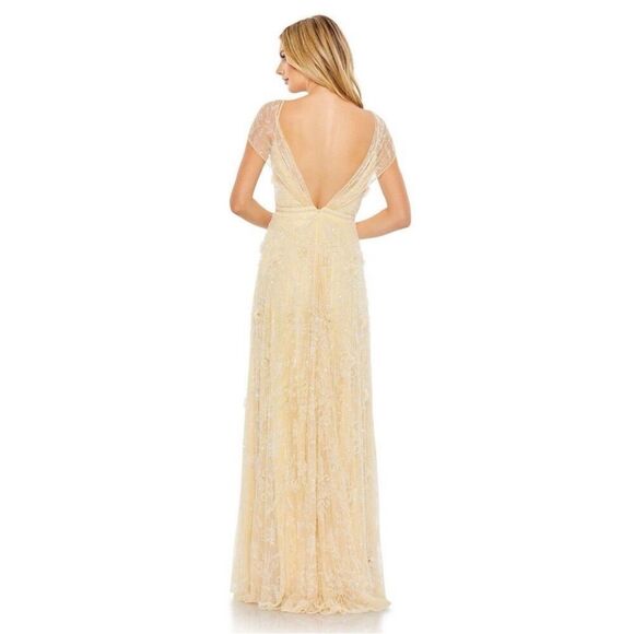 Mac Duggal 70274 Embellished Illusion Cap Sleeve Gown Butter Yellow size 6 NWT - Picture 3 of 10